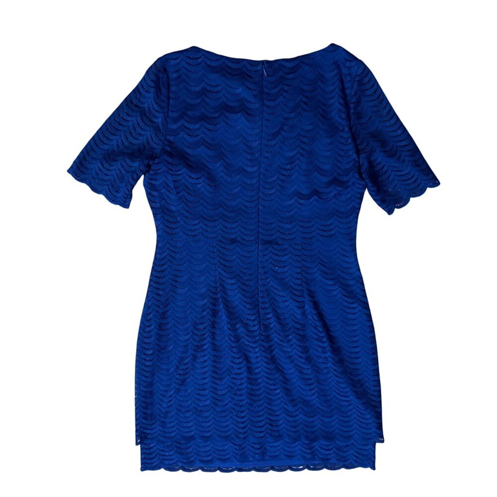 American Living Blue Lace Overlay Dress Women’s 14 Used Lined Short Sleeve - Picture 4 of 14